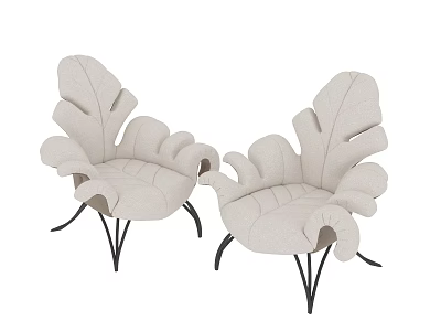 Two Leaf Shaped Beige Leisure Chairs With Black Metal Legs And Soft Cushioned Seats 3d model
