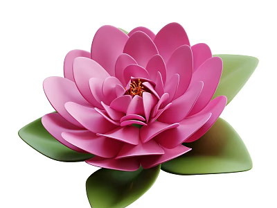 Vibrant Pink Lotus Flower with Fresh Green Leaves and Delicate Petals 3d model