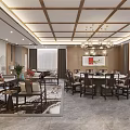Traditional Chinese Style Private Room With Dining Table And Sofas 3d model
