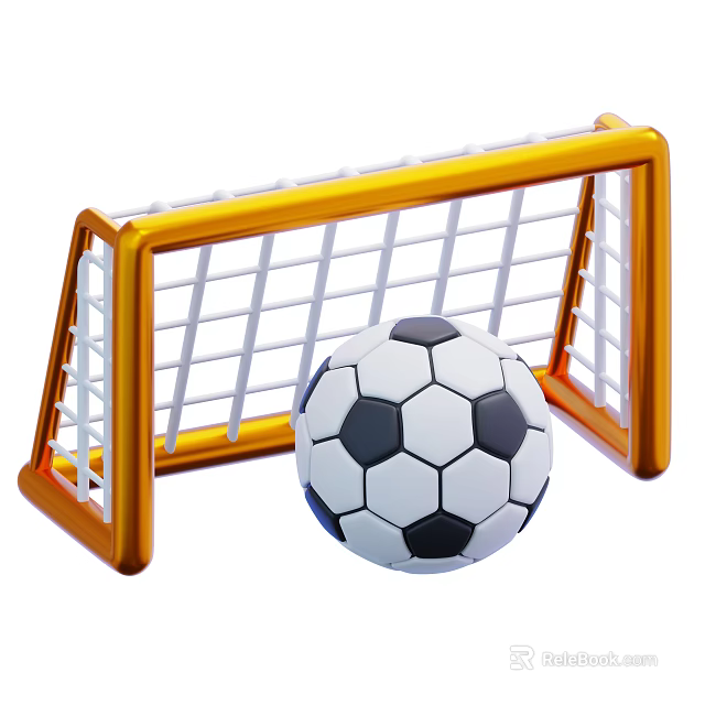 Sports Equipment Including Yellow Frame Football Goal And Black White Soccer Ball 3d model 