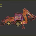 Orange Case Backhoe Loader With Front Loader Bucket And Rear Backhoe Arm 3d model