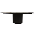 Modern Dining Table with Marble Tabletop Featuring Gold Veins and Black Cylindrical Base Design 3d model
