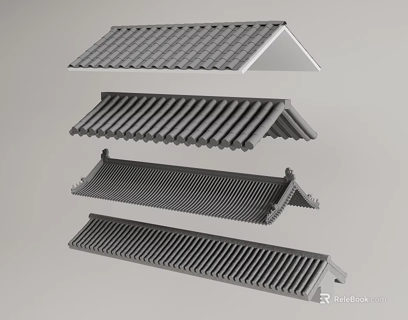 Four Different Traditional Roof Tile Styles For Architectural Design Projects 3d model 