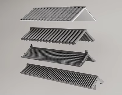 Four Different Traditional Roof Tile Styles For Architectural Design Projects 3d model
