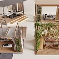 Modern Wooden Pergola Design With Greenery Outdoor Seating Tables And Roof