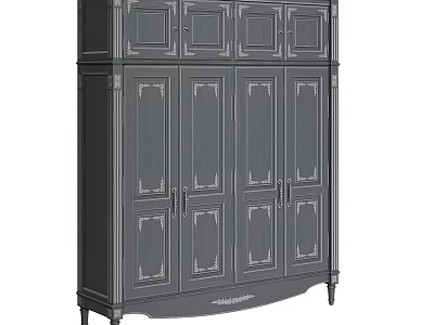 Elegant Dark Gray Wardrobe Featuring Carved Details Decorative Trim Multi Door Design and Sturdy Legs 3d model