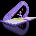 Photo Check In Spot With Purple Curved Arch Running Figure Silhouette And Yellow Circular Area