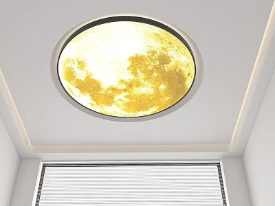 Modern Ceiling Design Featuring Circular Moon Light And LED Strip Accents 3d model