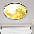 Modern Ceiling Design Featuring Circular Moon Light And LED Strip Accents 3d model