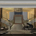 Luxurious Clubhouse Grand Lobby With Marble Staircase Crystal Chandelier And Piano