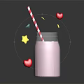 Pink Milk in Glass Jar with Red and White Striped Straw and Heart Decorations