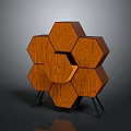 Geometric Wooden Hexagonal Decorative Structure Design With Metal Support Legs For Home