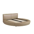 Round Beige Double Bed With Upholstered Headboard And Slatted Base 3d model
