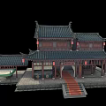 Traditional Chinese Ancient Architecture With Curved Tile Roofs And Wooden Courtyard Structures