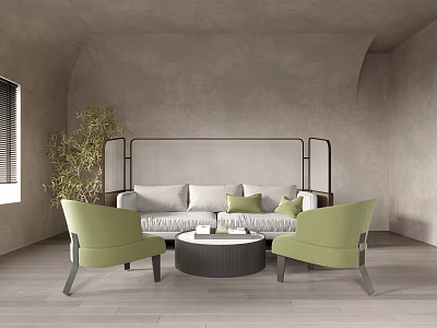 Light Gray Sofa Coffee Table Set With Green Armchairs And Round Table 3d model