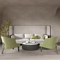 Light Gray Sofa Coffee Table Set With Green Armchairs And Round Table