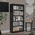 Stylish White Bookshelf Interior With Books Decorative Items Green Plant Wall Art And Tassel Tapestry