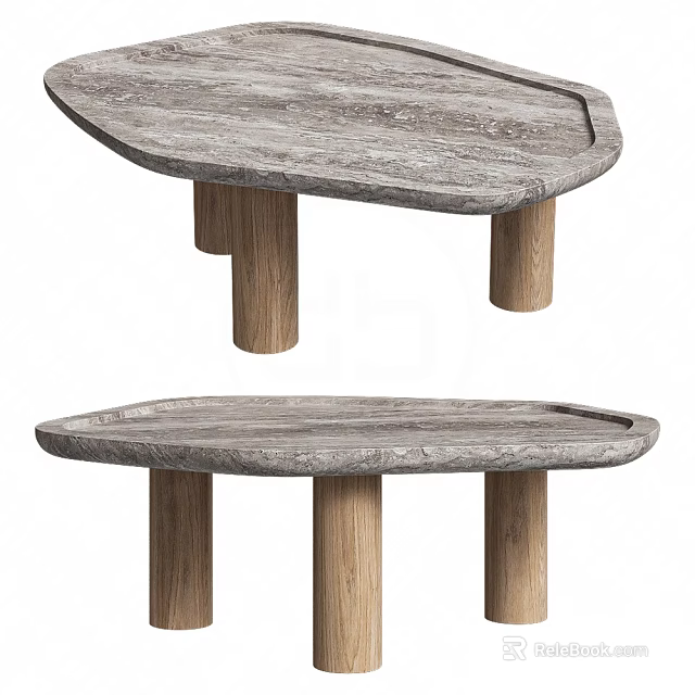 Stylish Modern Coffee Table Featuring Oval Textured Wooden Top And Solid Wood Legs 3d model 