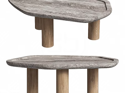 Stylish Modern Coffee Table Featuring Oval Textured Wooden Top And Solid Wood Legs 3d model