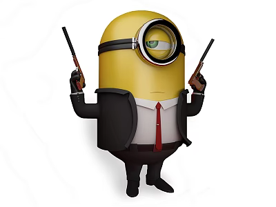 Minion Movie Character Wearing Black Suit With Red Tie Holding Two Guns 3d model