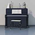 Modern Blue Piano With White Flat Panel Doors Musical Instruments And Bench