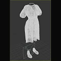 Elegant Green Dress With Short Sleeves And Black Hem Paired With Brown Shoes
