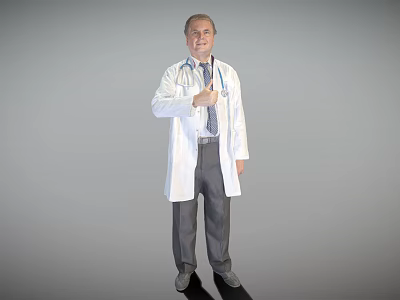 Man In White Doctor Coat Standing With Stethoscope And Thumbs Up Gesture 3d model