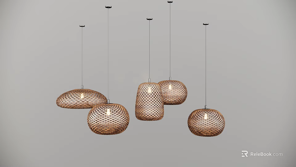Modern Woven Pendant Lights For Interior Decor With Circular Openwork And Warm Glow 3d model