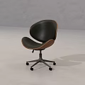 Modern Office Chair with Black Leather Seat Brown Wooden Edges Metal Base and Five Wheels