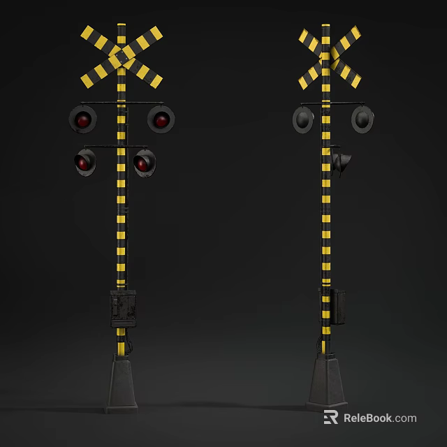 Outdoor Lights with Yellow And Black Striped Poles and Multiple Round Red Lamps 3d model 