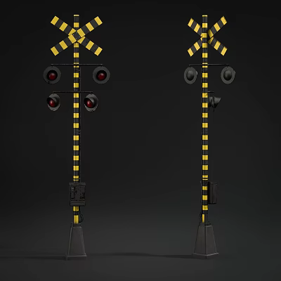 Outdoor Lights with Yellow And Black Striped Poles and Multiple Round Red Lamps 3d model