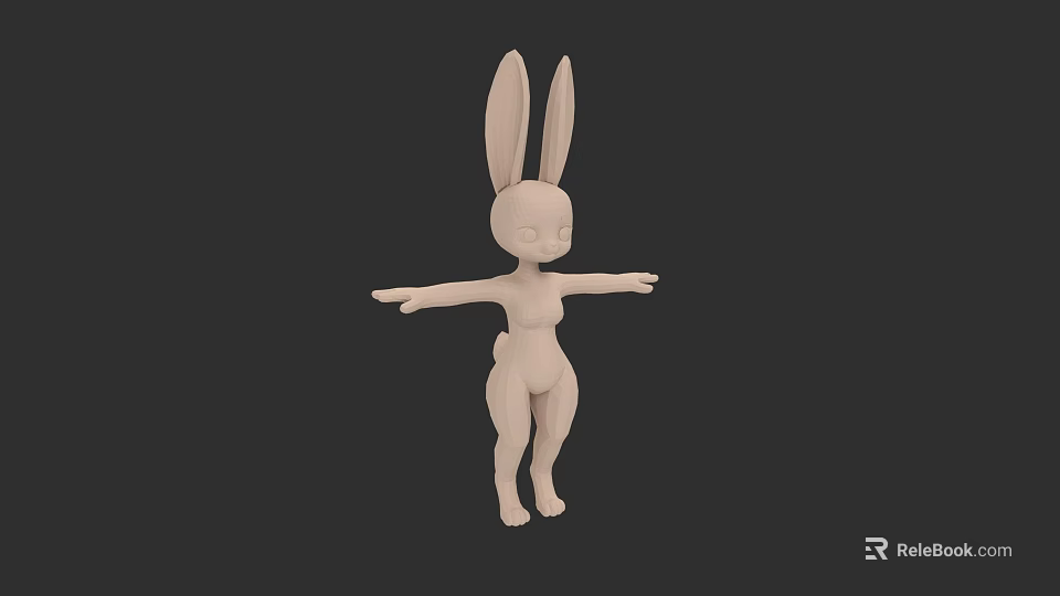 3D Rabbit Character With Long Ears Arms Outstretched Light Body And Dark Background 3d model 