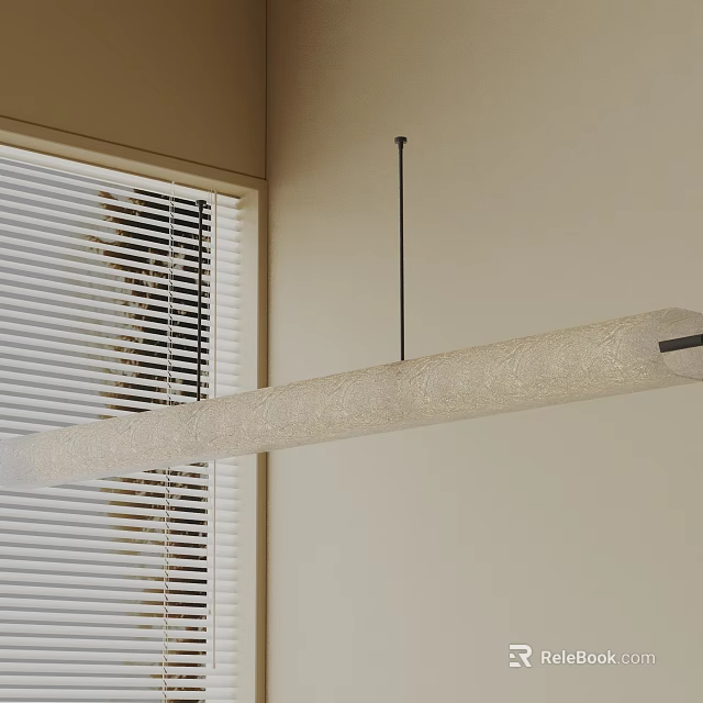 Light Colored Long Rectangular Pendant Light Hanging In Room With White Blinds And Beige Wall 3d model