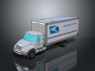 White Commercial Delivery Box Truck with Blue Logo and We Deliver for You 3d model