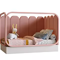Pink Children's Bed With Rabbit Ear Design And Stuffed Rabbit Pillow