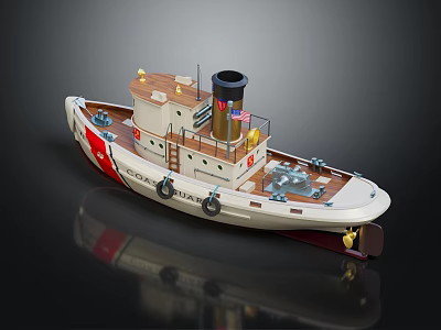 Classic Rescue Yacht With Lifebuoy And Wooden Deck 3d model