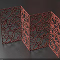 Ornate Red Folding Room Divider With Intricate Floral Carving Patterns 3d model