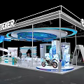 EVTEKER Modern Exhibition Booth With Blue Lighting Circular Structure Tech Display Area And Products 3d model