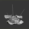 Silver Spherical Technological Device With Multiple Antennas Deployed Structures On Transparent Platform And Black Background 3d model