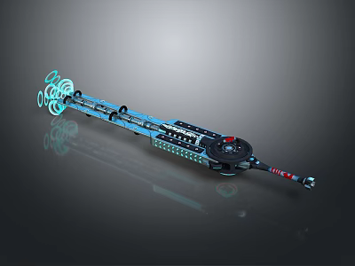 Futuristic Weapon 3D Model Featuring Blue Aura And Mechanical Long Structure 3d model