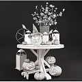 Halloween Decorative Ornament Set With Jack o Lanterns Witch Hat Lanterns Fall Leaves And Crow