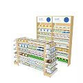 Pharmacy Display Shelves With Wooden White Structure And Multiple Tiers For Product Storage 3d model