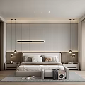 Modern Elegant Minimalist Bedroom Interior With Headboard Wall Pendant Lights Nightstands Rug And Potted Plant