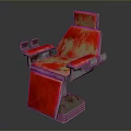 Stylish Vibrant Red Chair With Metallic Frame Armrests And Backrest Design