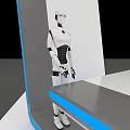 Humanoid Smart Machine With White Body Black Waist And Circular Chest Emblem Standing On Platform