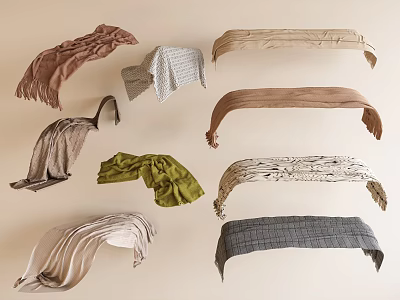 Cozy Soft Bedding Collection With Various Color Throws And Textured Knitted Blankets 3d model
