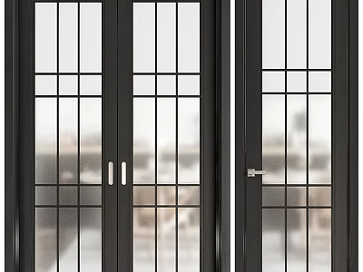 Modern Swing Doors With Black Frame Glass Panel Grid Design For Home Interior 3d model