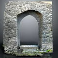 Ancient Stone Building Featuring Arched Doorway With Stone Steps And Moss 3d model