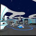 Futuristic Modern Interior Design With Starry Ceiling Blue Lighting And Curved Structures 3d model