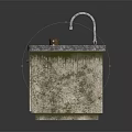 Vintage Rustic Washbasin Cabinet With Double Doors Worn Texture Faucet And Dish Drainer